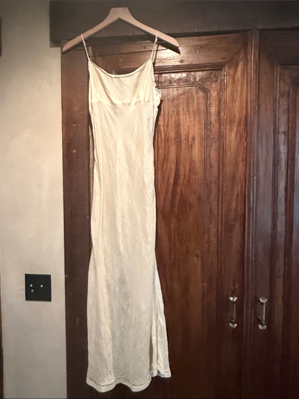 dosa Silk Cream Maxi Slip Dress with Thin Spaghetti Straps